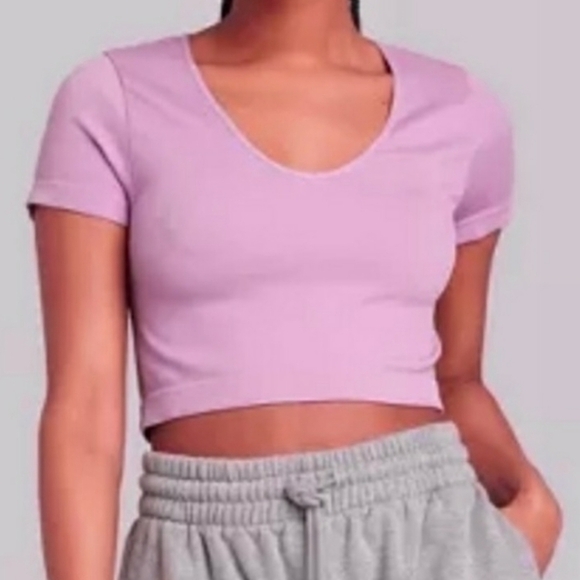 Wild Fable V-neck Cap Sleeve Crop Top in Purple Size XL - Picture 2 of 8
